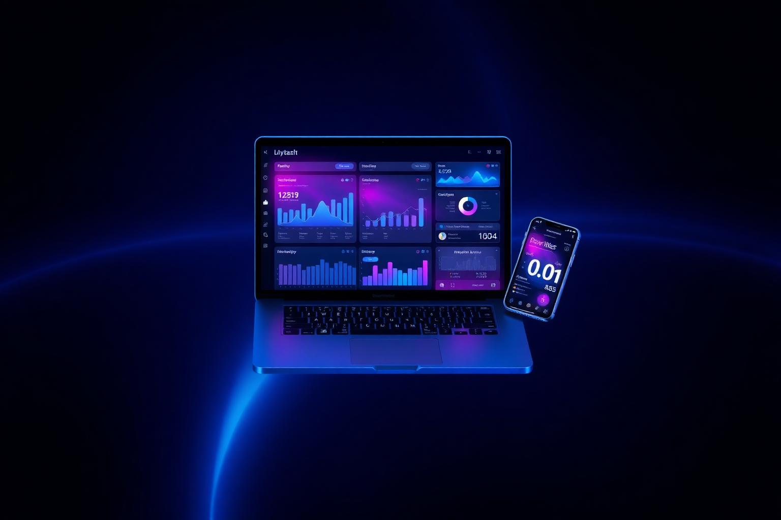 Mockup de dashboard premium em laptop e celular